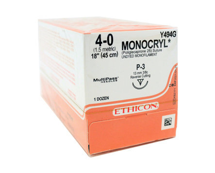 Ethicon Monocryl Sutures USP 2-0, 1/2 Circle Round Body - NW1741